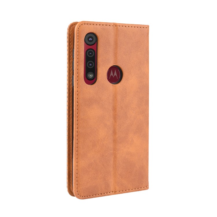 Vintage Style Stand Leather Wallet Stand Case for Motorola One Macro / Moto G8 Play - Brown-6