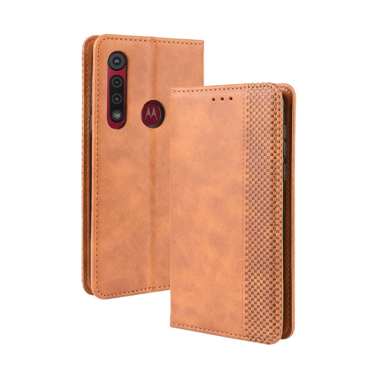 Vintage Style Stand Leather Wallet Stand Case for Motorola One Macro / Moto G8 Play - Brown-7