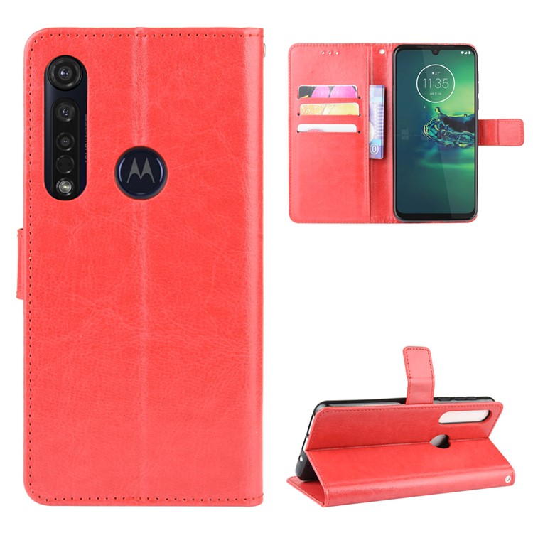 Crazy Horse Magnetic Leather Stand Case for Motorola Moto G8 Plus - Red-1