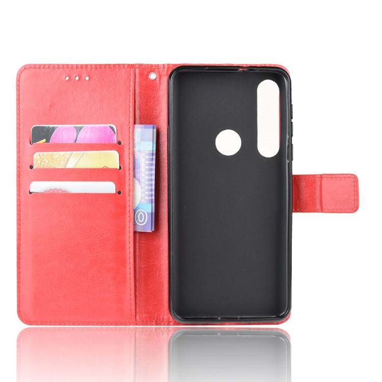 Crazy Horse Magnetic Leather Stand Case for Motorola Moto G8 Plus - Red-3