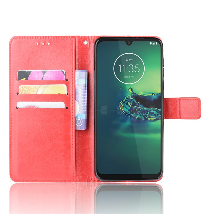 Crazy Horse Magnetic Leather Stand Case for Motorola Moto G8 Plus - Red-4