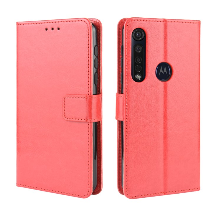 Crazy Horse Magnetic Leather Stand Case for Motorola Moto G8 Plus - Red-7