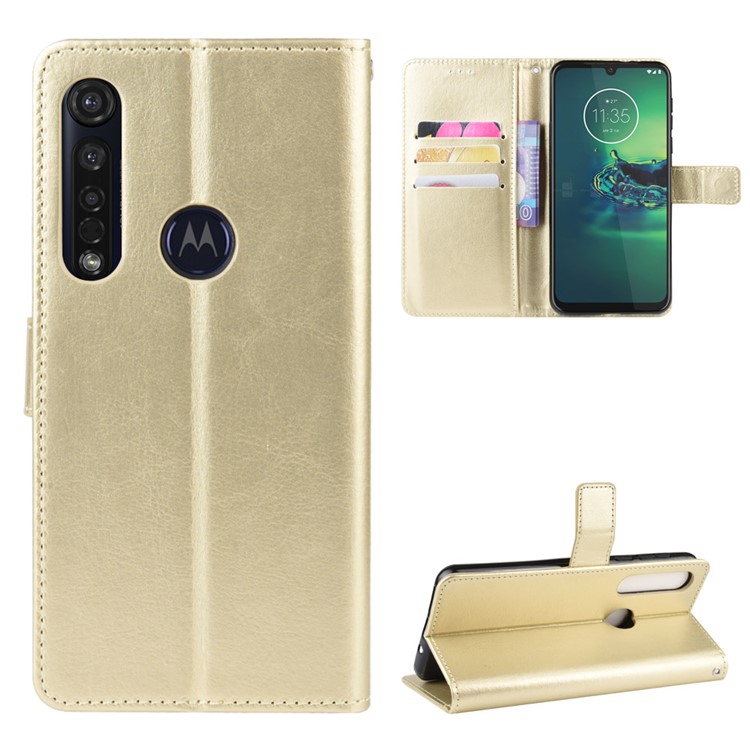 Crazy Horse Magnetic Leather Stand Case for Motorola Moto G8 Plus - Gold-1