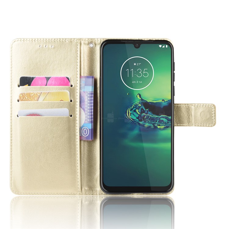 Crazy Horse Magnetic Leather Stand Case for Motorola Moto G8 Plus - Gold-4