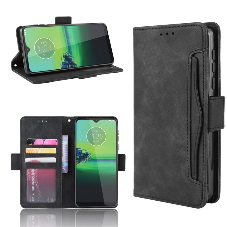 Wallet Stand Leather Protective Phone Case with Multiple Card Slots for Motorola One Macro / Moto G8 Play - Black-1