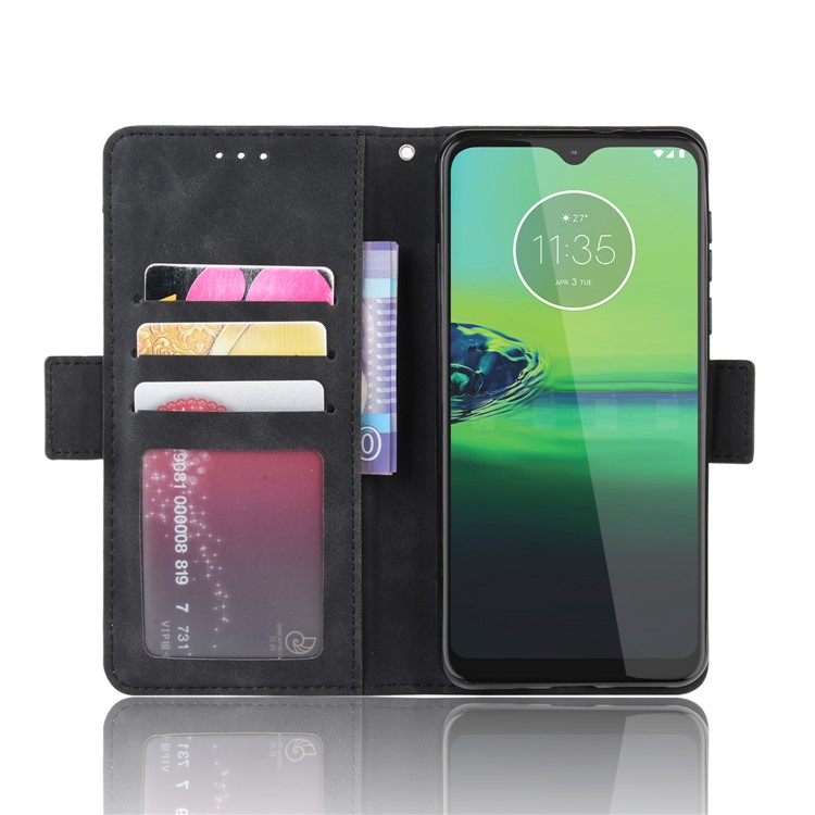 Wallet Stand Leather Protective Phone Case with Multiple Card Slots for Motorola One Macro / Moto G8 Play - Black-5