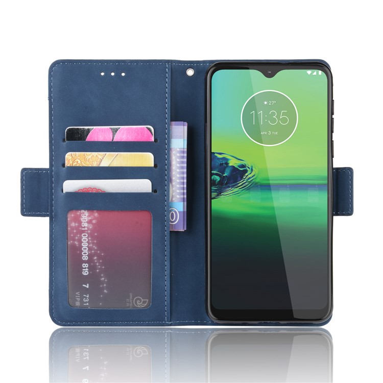 Wallet Stand Leather Protective Phone Case with Multiple Card Slots for Motorola One Macro / Moto G8 Play - Blue-5