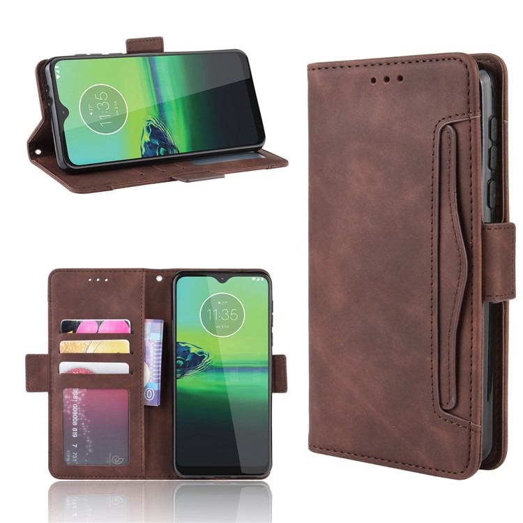 Wallet Stand Leather Protective Phone Case with Multiple Card Slots for Motorola One Macro / Moto G8 Play - Brown-1