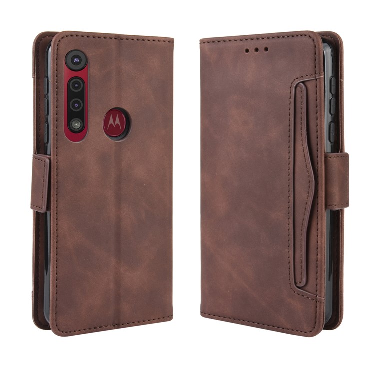 Wallet Stand Leather Protective Phone Case with Multiple Card Slots for Motorola One Macro / Moto G8 Play - Brown-2