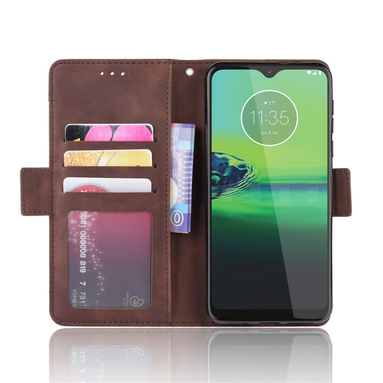 Wallet Stand Leather Protective Phone Case with Multiple Card Slots for Motorola One Macro / Moto G8 Play - Brown-5