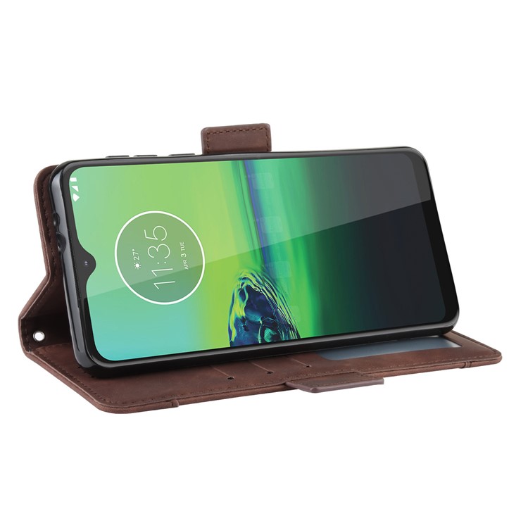 Wallet Stand Leather Protective Phone Case with Multiple Card Slots for Motorola One Macro / Moto G8 Play - Brown-6