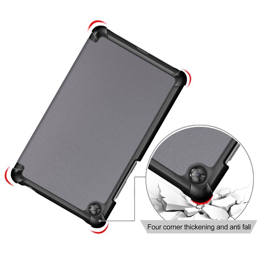 Pour Lenovo Tab M7 (2e Génération) TB-7305F / (3e Génération) Case de Tablette en Cuir PU Tri-fold Stand Scratch Resistant Flip Cover - Gris-5