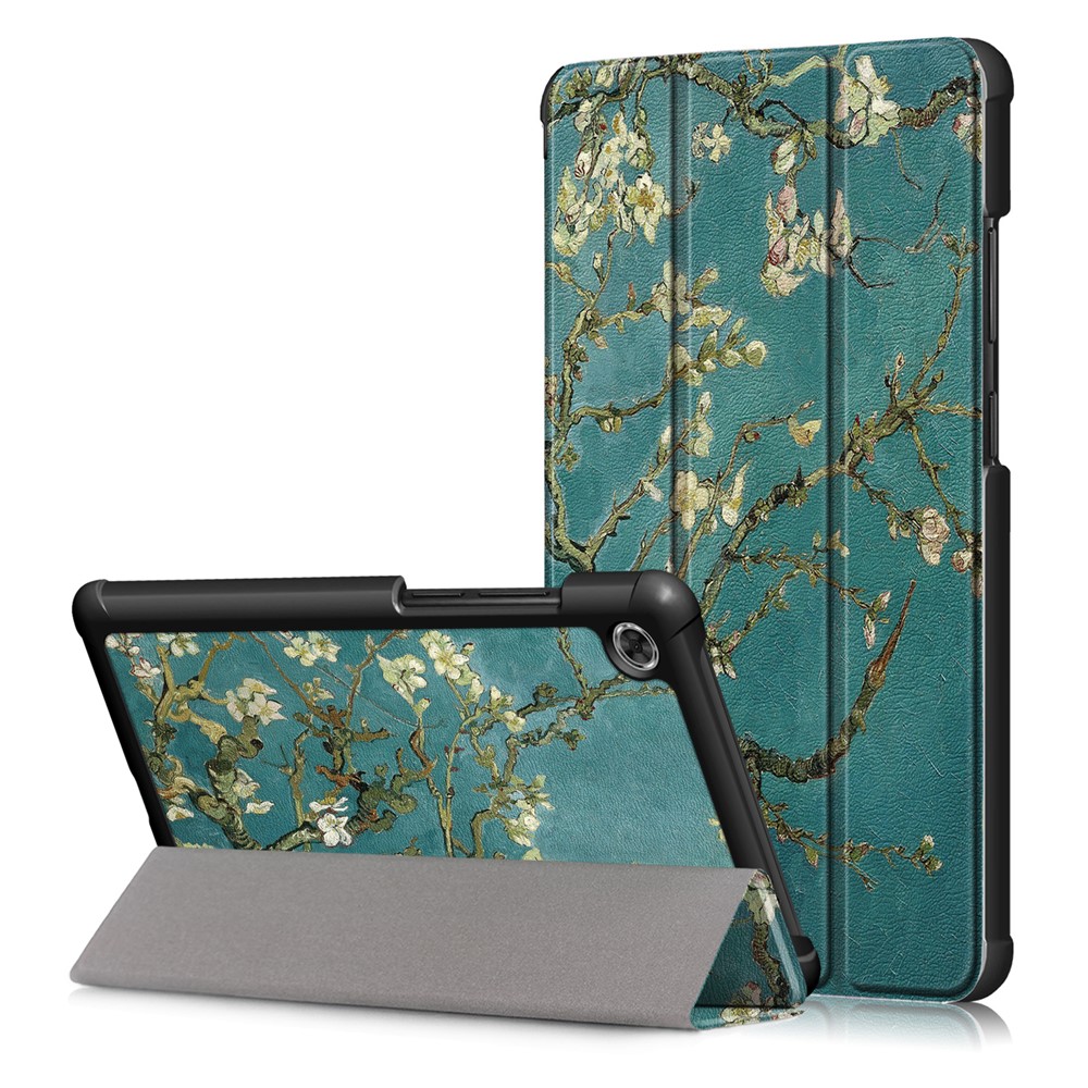 Patterned Tri-fold Stand Leather Smart Protective Tablet Case for Lenovo Tab M7 TB-7305F - Almond Tree in Blossom-1