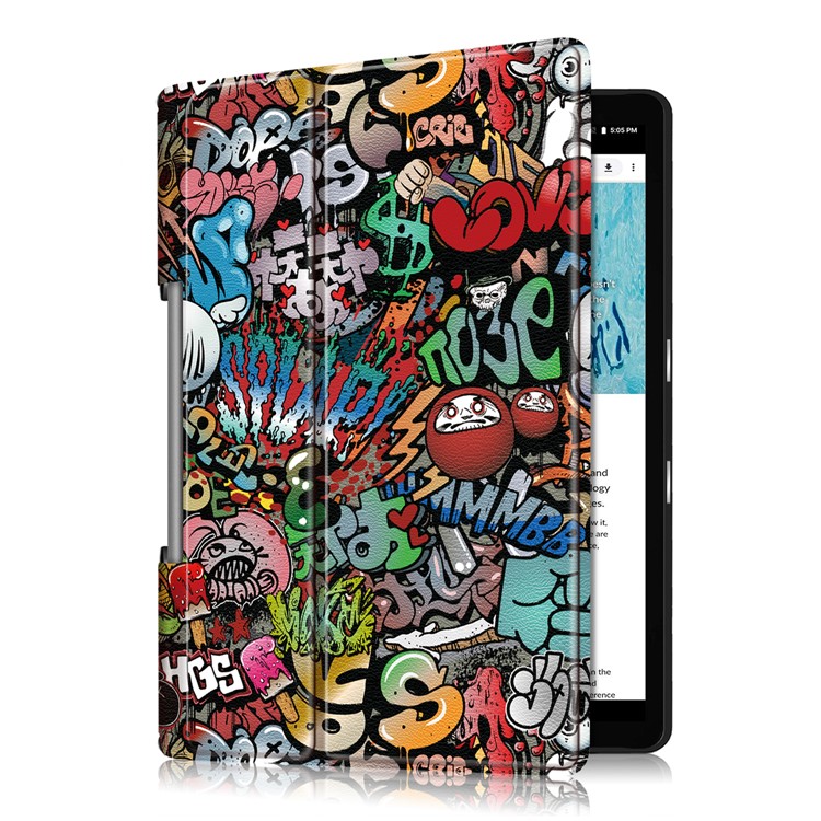 Impresión de Patrones PU Leather Tri-fold Stand Tablet Shell Para Lenovo Yoga Smart Tab YT-X705 - Graffiti de Dibujos Animados-6