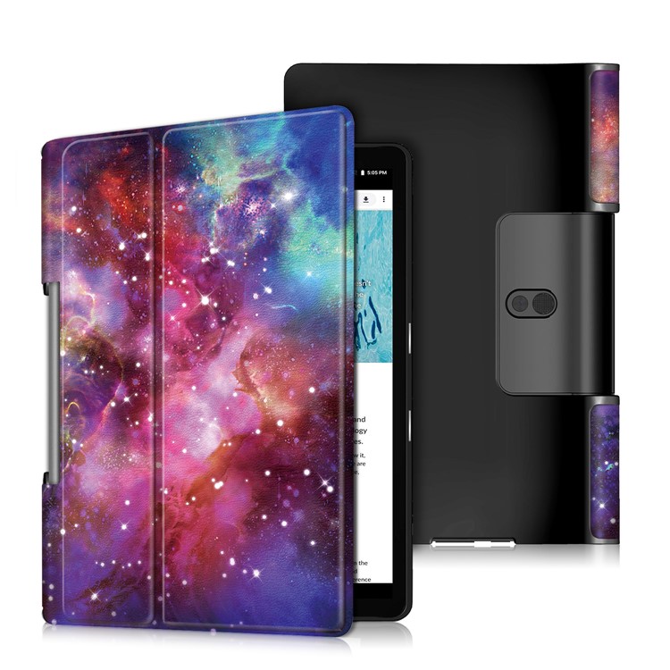 Pattern Printing PU Leather Tri-fold Stand Tablet Shell for Lenovo Yoga Smart Tab YT-X705 - Cosmic Space-1