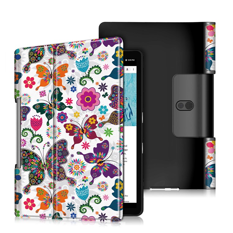 Pattern Printing PU Leather Tri-fold Stand Tablet Shell for Lenovo Yoga Smart Tab YT-X705 - Butterflies and Flowers-1