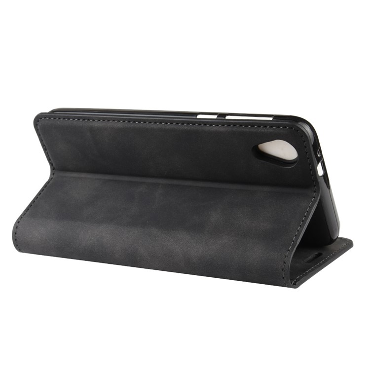 Silky Touch Leather Wallet Stand Case Covering for Motorola Moto E6 - Black-5