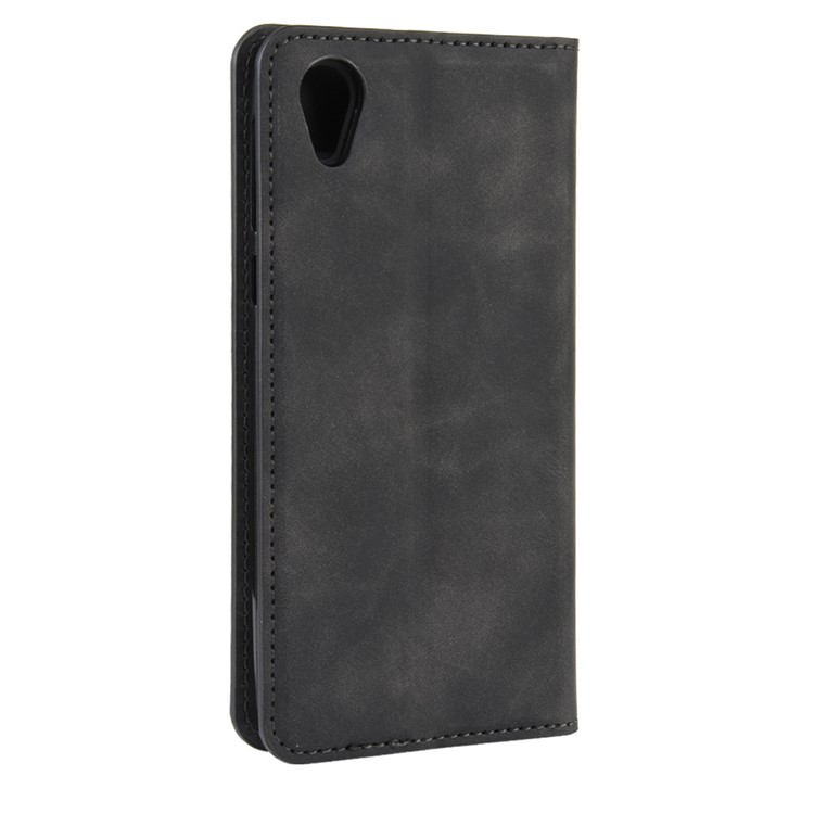 Silky Touch Leather Wallet Stand Case Covering for Motorola Moto E6 - Black-6
