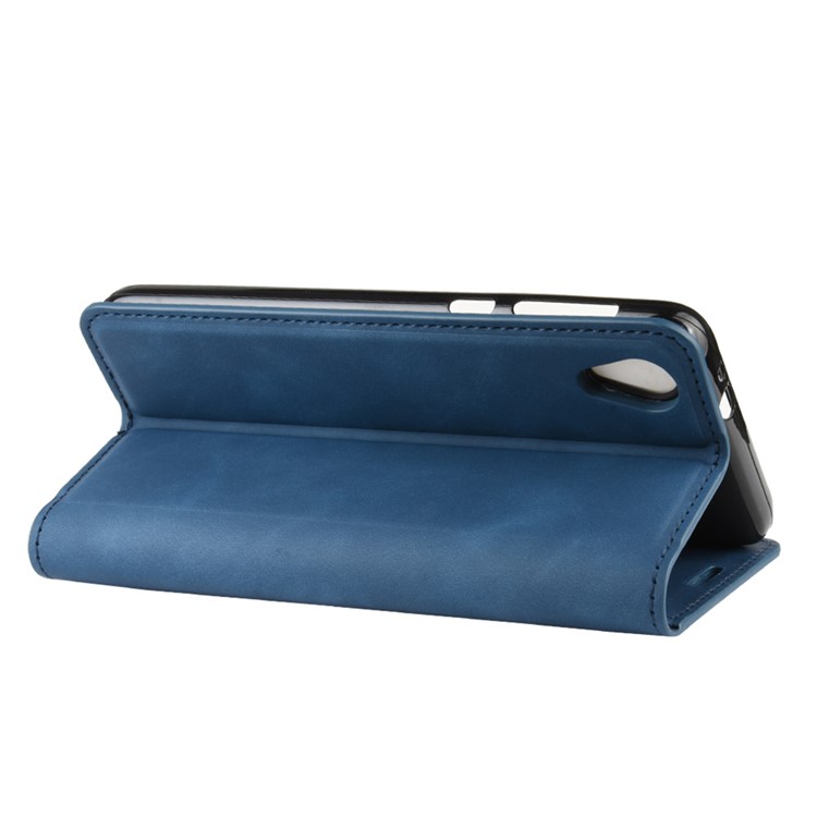 Silky Touch Leather Wallet Stand Case Covering for Motorola Moto E6 - Blue-7