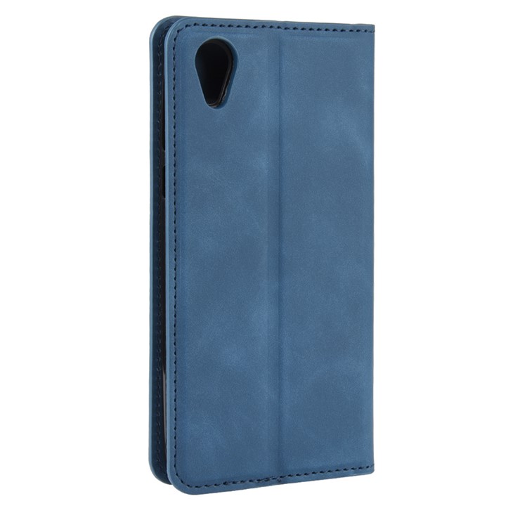Silky Touch Leather Wallet Stand Case Covering for Motorola Moto E6 - Blue-8