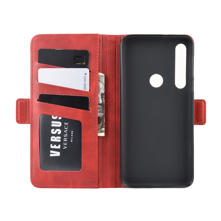 Magnet Adsorption Leather Wallet Phone Stand Case for Motorola One Macro/Moto G8 Play - Red-3