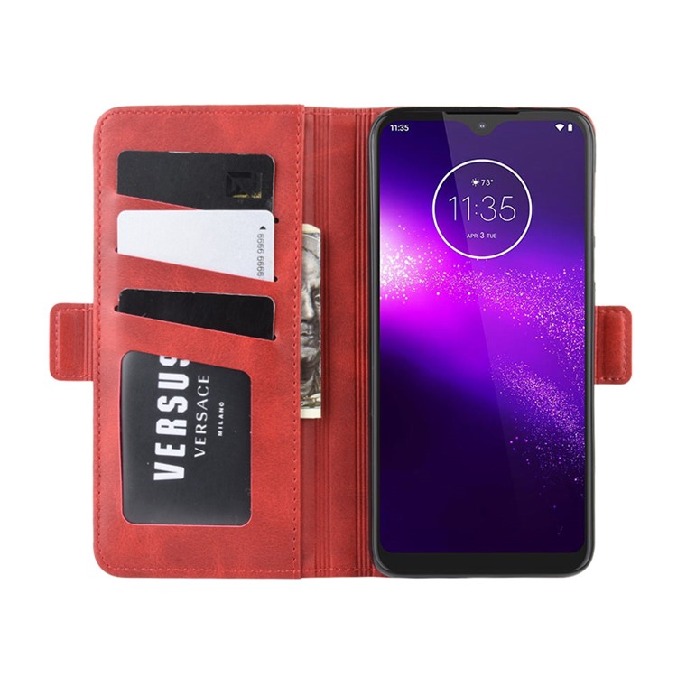 Magnet Adsorption Leather Wallet Phone Stand Case for Motorola One Macro/Moto G8 Play - Red-4