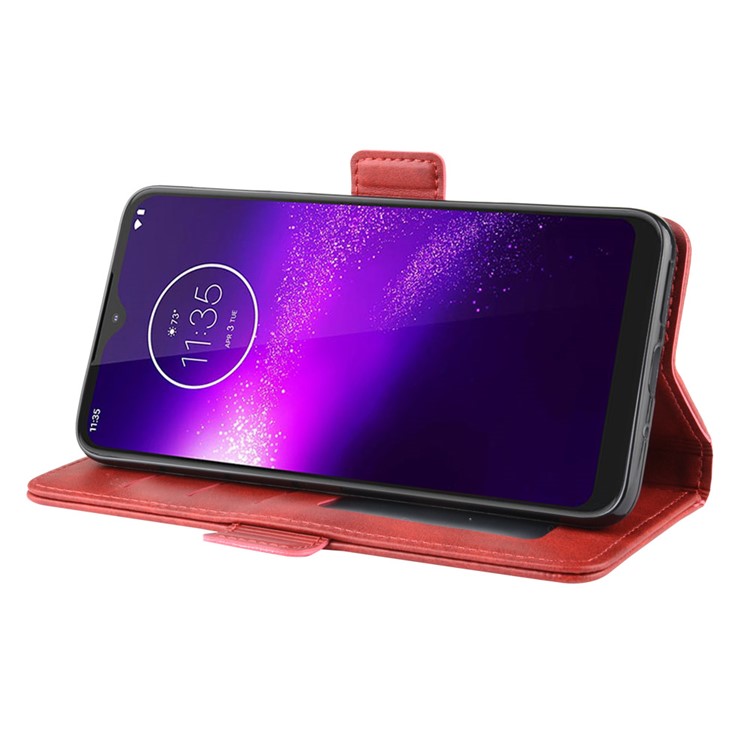 Magnet Adsorption Leather Wallet Phone Stand Case for Motorola One Macro/Moto G8 Play - Red-5