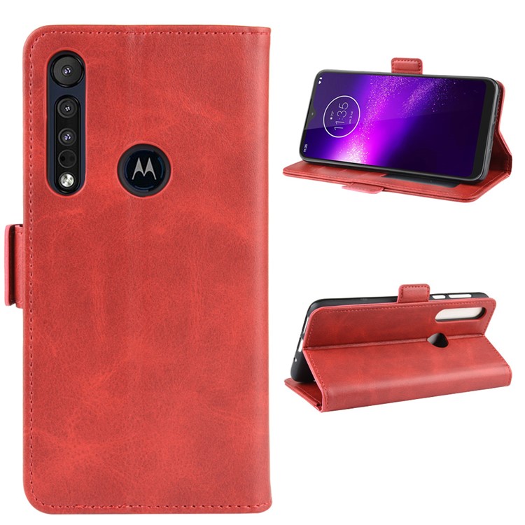 Magnet Adsorption Leather Wallet Phone Stand Case for Motorola One Macro/Moto G8 Play - Red-6