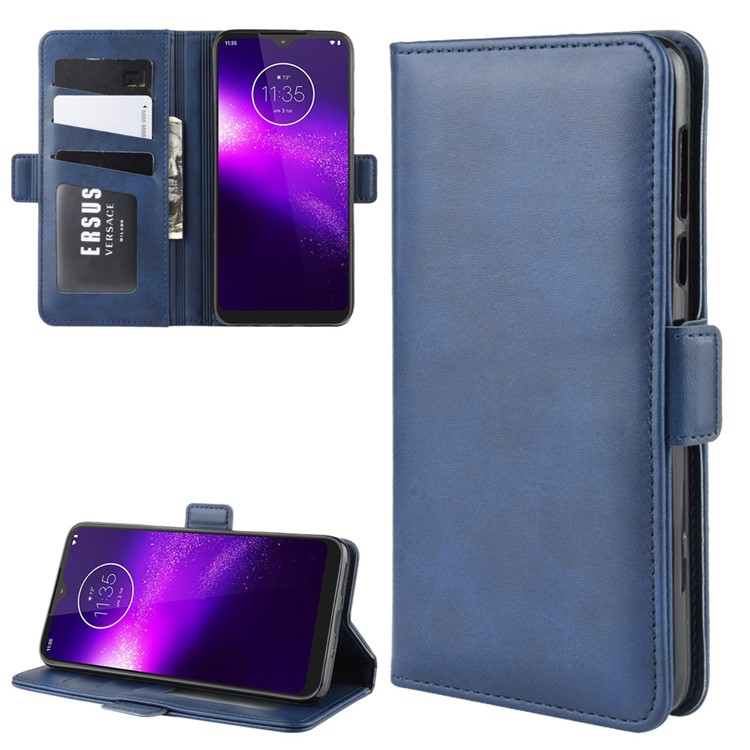 Magnet Adsorption Leather Wallet Phone Stand Case for Motorola One Macro/Moto G8 Play - Blue-1