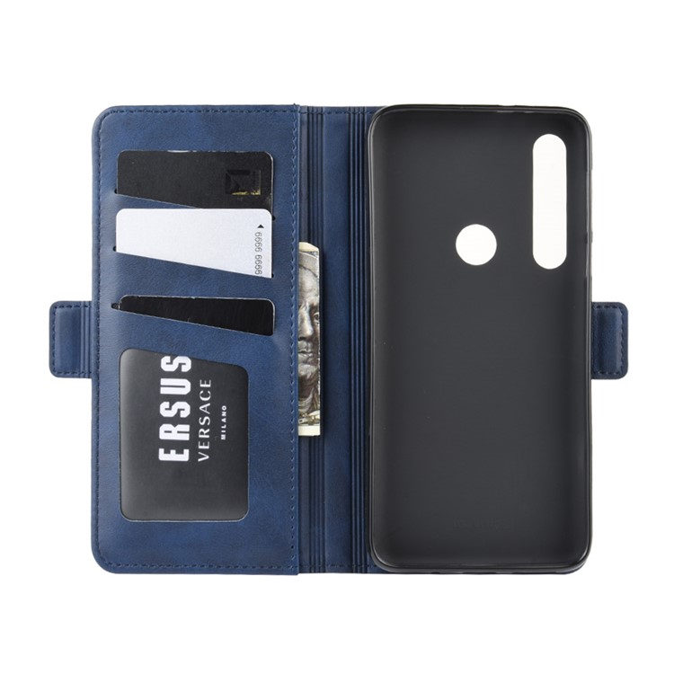 Magnet Adsorption Leather Wallet Phone Stand Case for Motorola One Macro/Moto G8 Play - Blue-4