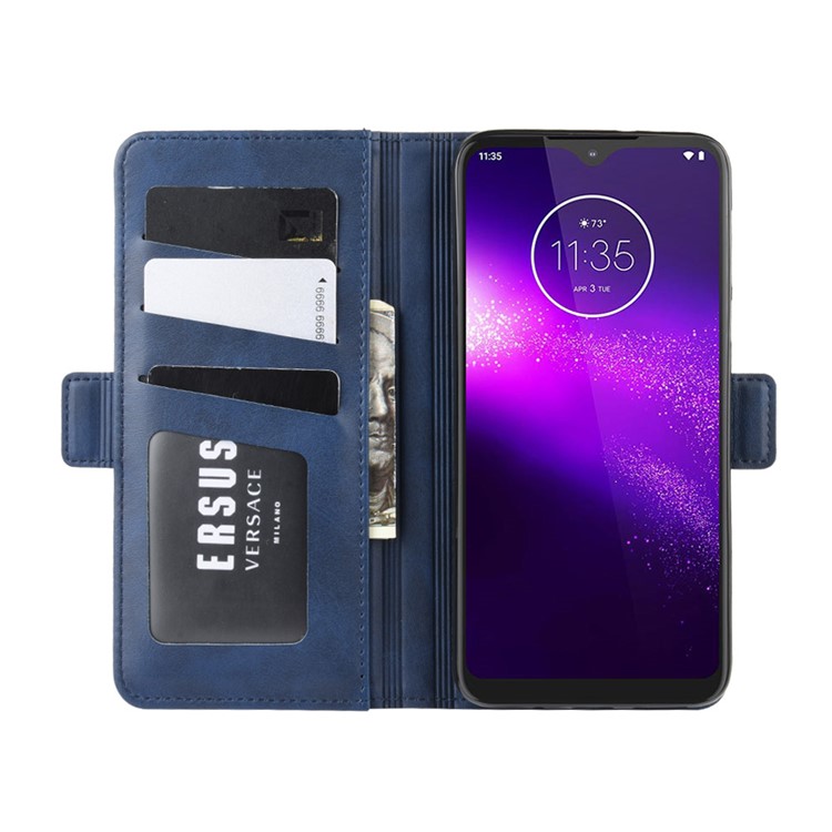 Magnet Adsorption Leather Wallet Phone Stand Case for Motorola One Macro/Moto G8 Play - Blue-5