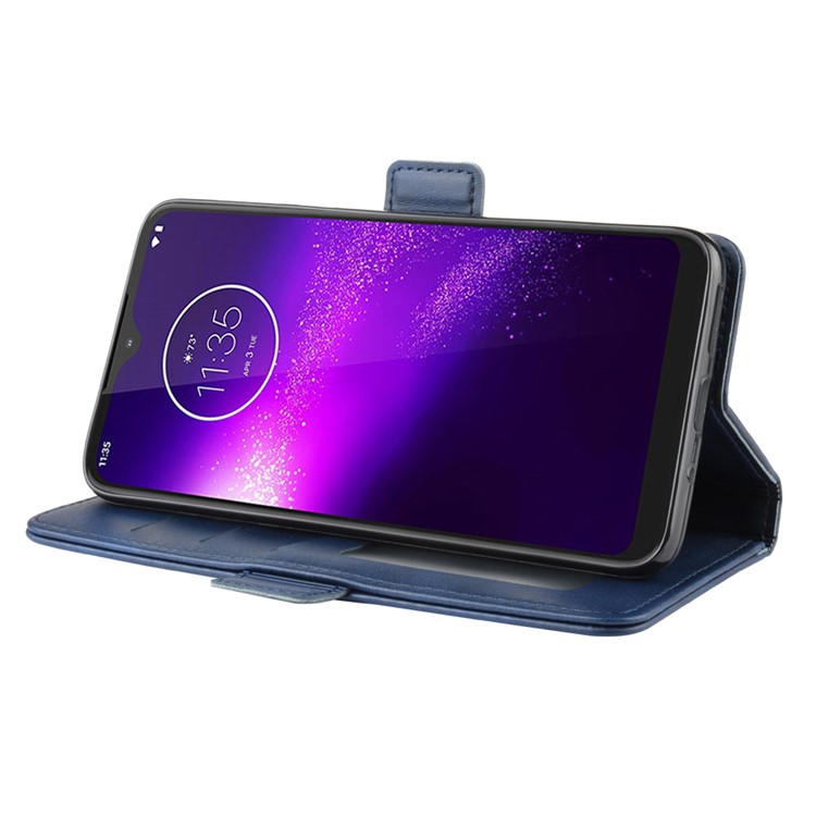 Magnet Adsorption Leather Wallet Phone Stand Case for Motorola One Macro/Moto G8 Play - Blue-6