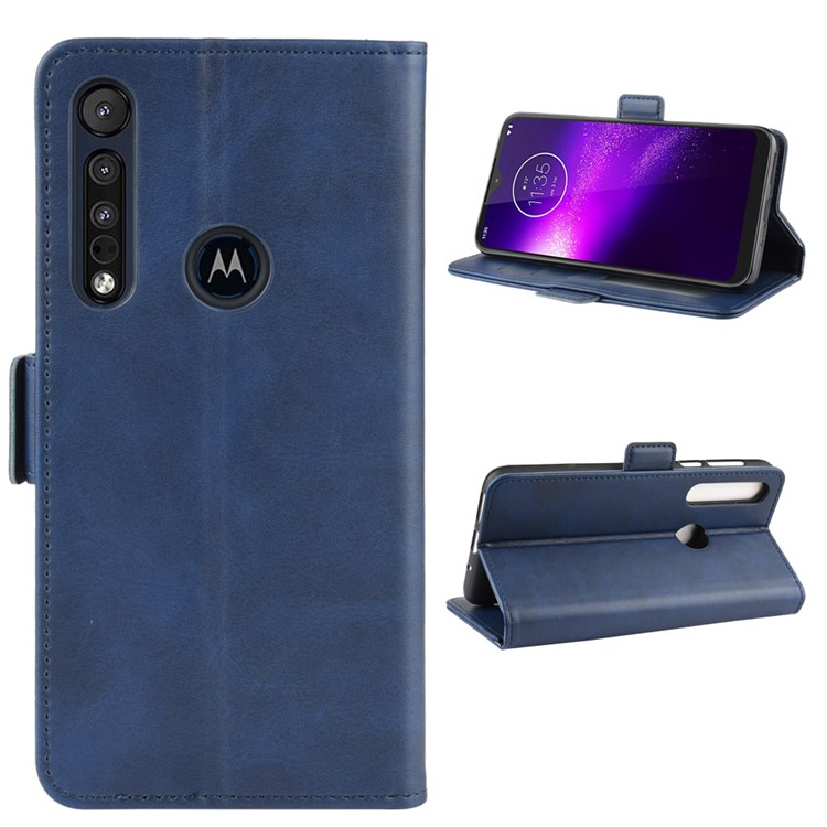 Magnet Adsorption Leather Wallet Phone Stand Case for Motorola One Macro/Moto G8 Play - Blue-7