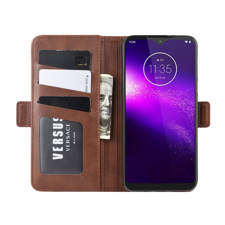 Magnet Adsorption Leather Wallet Phone Stand Case for Motorola One Macro/Moto G8 Play - Coffee-4