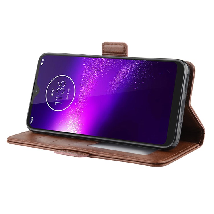 Magnet Adsorption Leather Wallet Phone Stand Case for Motorola One Macro/Moto G8 Play - Coffee-5