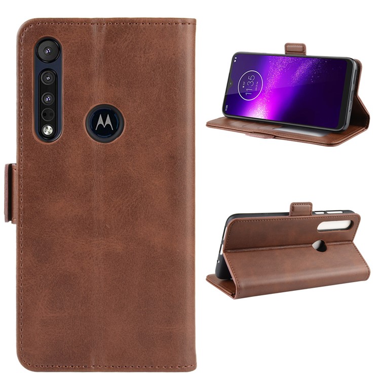 Magnet Adsorption Leather Wallet Phone Stand Case for Motorola One Macro/Moto G8 Play - Coffee-7