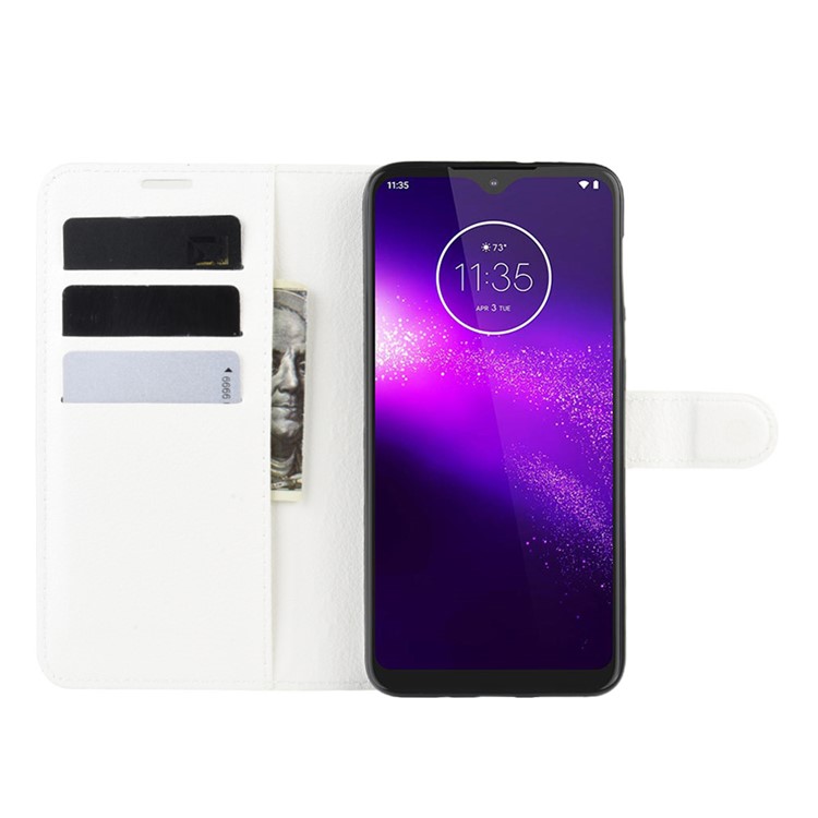 Litchi Grain Wallet Leather Phone Cover for Motorola One Macro/Moto G8 Play - White-4