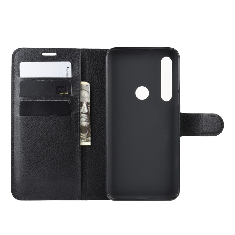 Litchi Grain Wallet Leather Phone Cover for Motorola One Macro/Moto G8 Play - Black-3