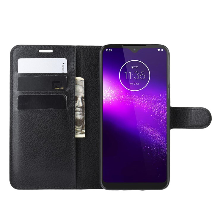 Litchi Grain Wallet Leather Phone Cover for Motorola One Macro/Moto G8 Play - Black-4