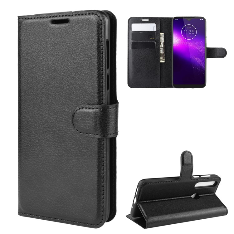 Litchi Grain Wallet Leather Phone Cover for Motorola One Macro/Moto G8 Play - Black-7
