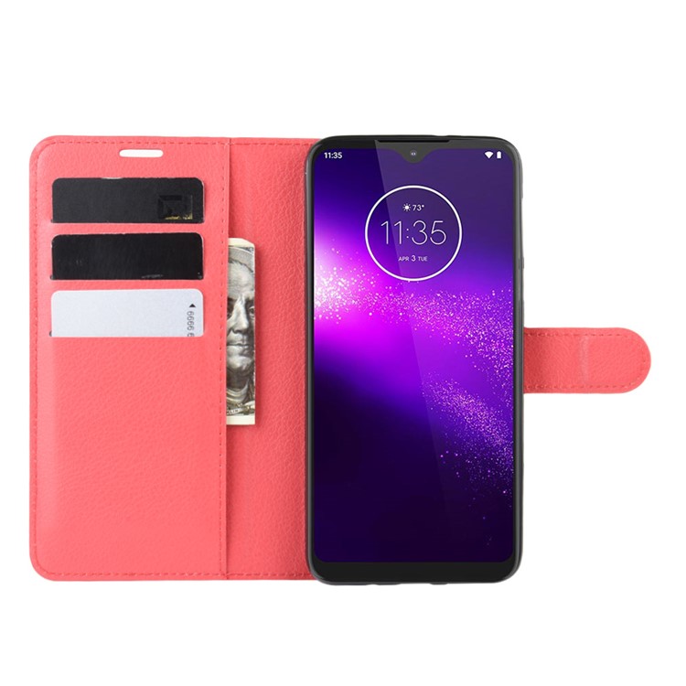 Litchi Grain Wallet Leather Phone Cover for Motorola One Macro/Moto G8 Play - Red-4