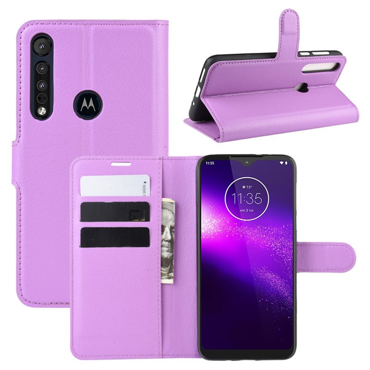 Litchi Grain Wallet Leather Phone Cover for Motorola One Macro/Moto G8 Play - Purple-1