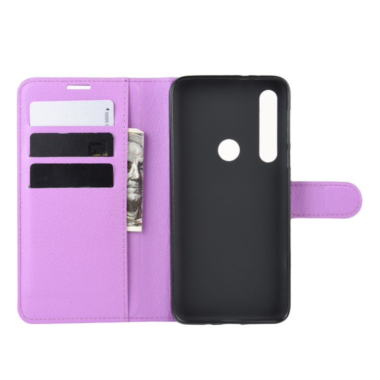 Litchi Grain Wallet Leather Phone Cover for Motorola One Macro/Moto G8 Play - Purple-3