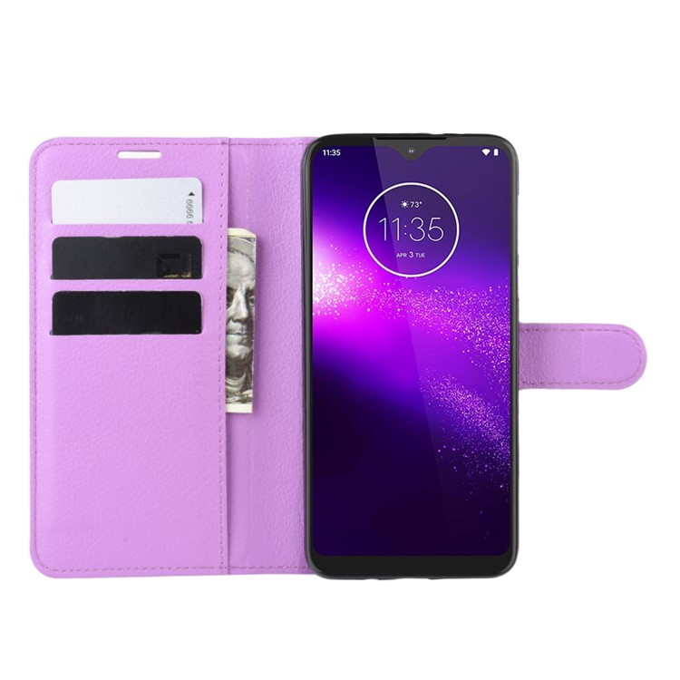 Litchi Grain Wallet Leather Phone Cover for Motorola One Macro/Moto G8 Play - Purple-4