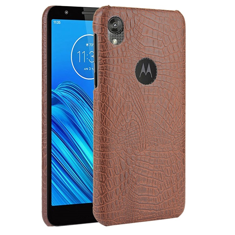 Crocodile Skin PU Leather Coated PC Phone Cover for Motorola Moto E6 - Brown-2