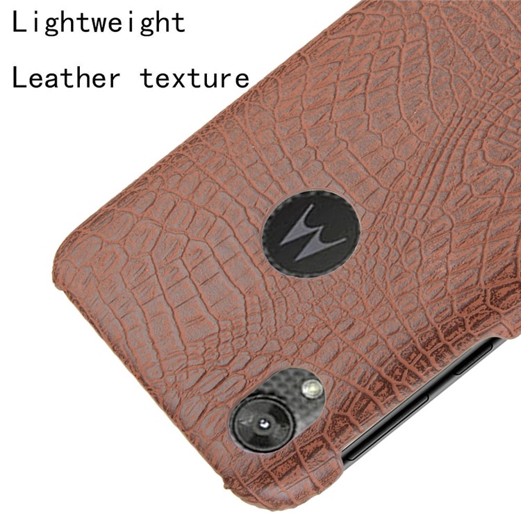 Crocodile Skin PU Leather Coated PC Phone Cover for Motorola Moto E6 - Brown-4