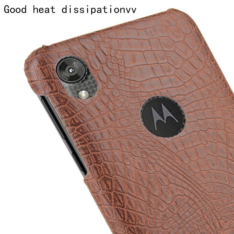 Crocodile Skin PU Leather Coated PC Phone Cover for Motorola Moto E6 - Brown-5