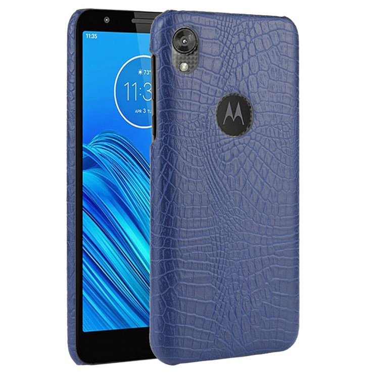 Crocodile Skin PU Leather Coated PC Phone Cover for Motorola Moto E6 - Dark Blue-2