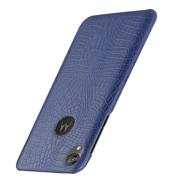 Crocodile Skin PU Leather Coated PC Phone Cover for Motorola Moto E6 - Dark Blue-3