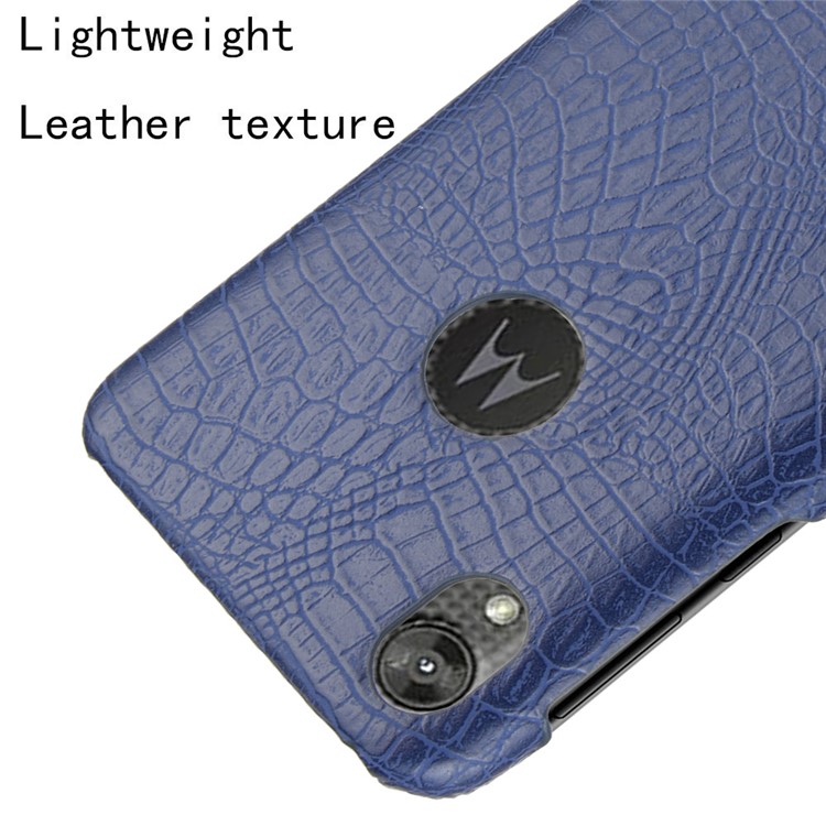 Crocodile Skin PU Leather Coated PC Phone Cover for Motorola Moto E6 - Dark Blue-4